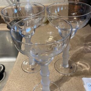 Hand blown etched WELLS  margarita glasses NWT set of 3
